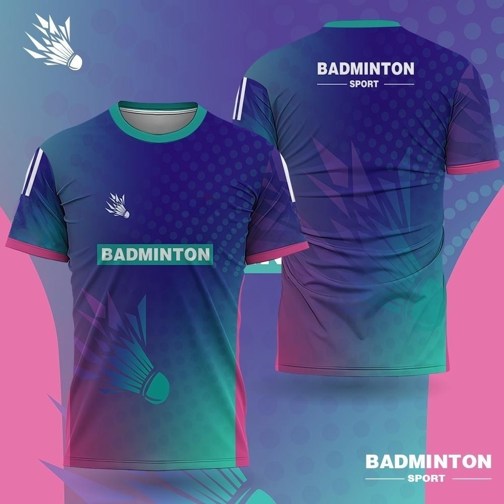 Badminton Outdoor - เสื้อแบดมินตันผู้ชายลายไล่สีพิมพ์ 3 มิติ เสื้อยืดแบดมินตันสกรีนชื่อและโลโก้ทีม เสื้อกีฬากลางแจ้งแห้งเร็ว เสื้อยิมผู้ชาย